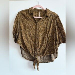Free People Brown Leopard Button-Down Shirt